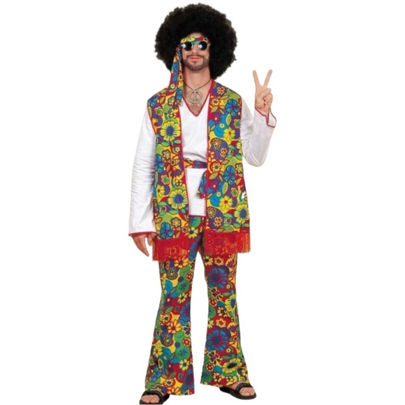 60S/70S 5 Piece HIPPIE Halloween DRESS UP/Costume White/Multi Size Medium - Picture 1 of 10